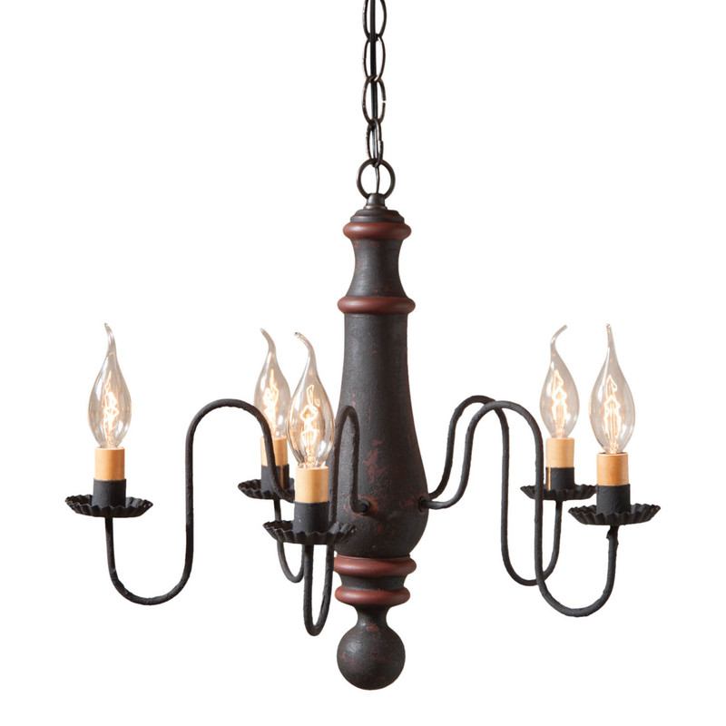 Medium Norfolk Chandelier in Hartford Black with Red Stripe Main image