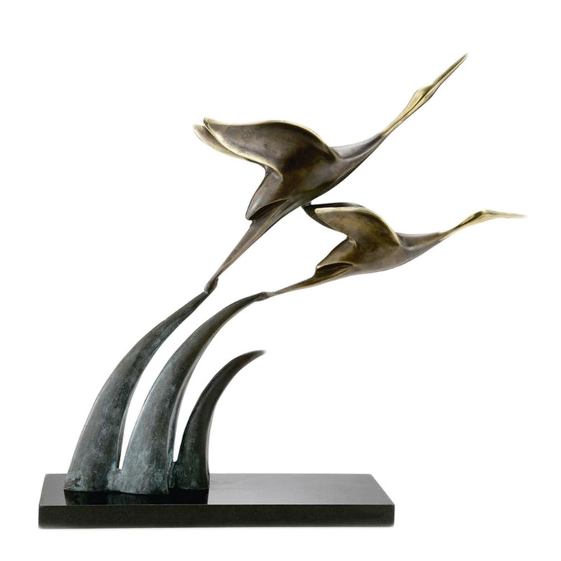 Airborne Cranes Brass and Marble Statue 15 Inch Main image