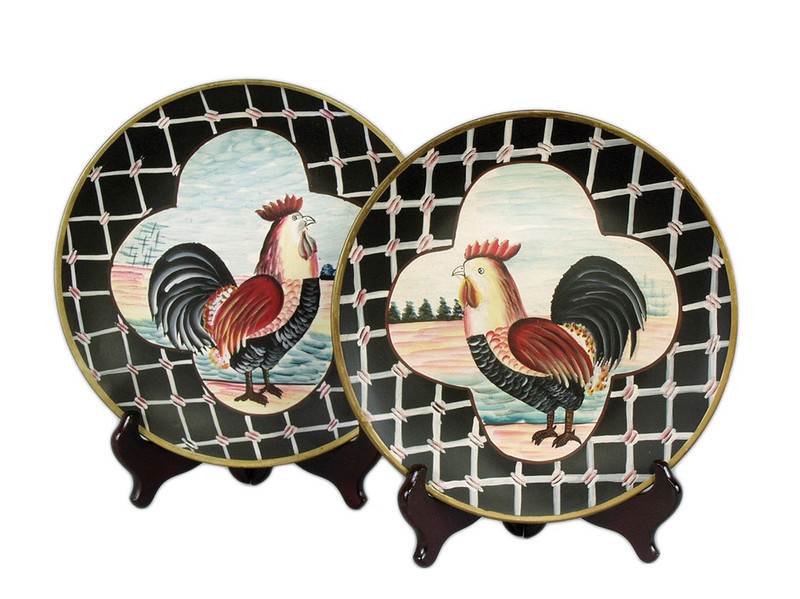 Pair of 10 Inch Diameter Ceramic Rooster Decorative Plates Main image