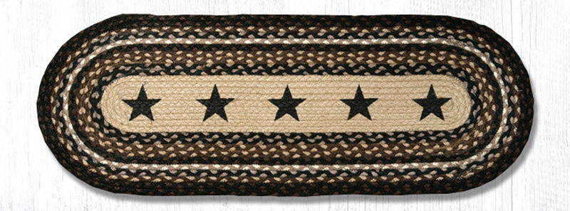 Earth Rugs OP-313 Black Stars Oval Patch Runner 13" x 36" Main image