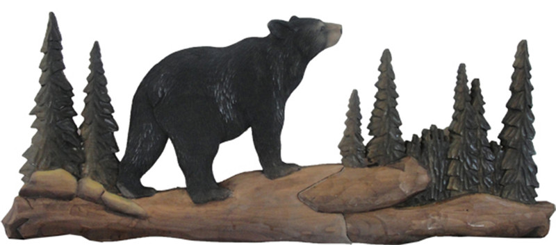 Walking Bear Hand Crafted Intarsia Wood Art Wall Hanging 34 X 11 X 3 Inches Main image