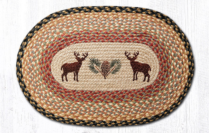 Earth Rugs OP-57 Deer / Pinecone Oval Patch 20" x 30" Main image