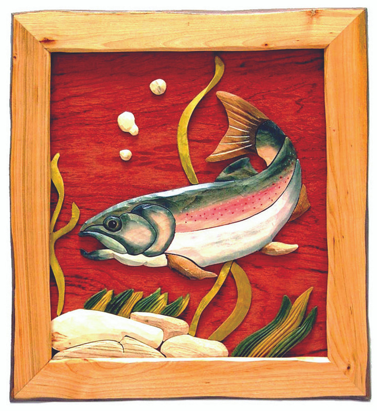 Trout Hand Crafted Intarsia Wood Art Wall Hanging 18 X 20 X 2 Inches Main image