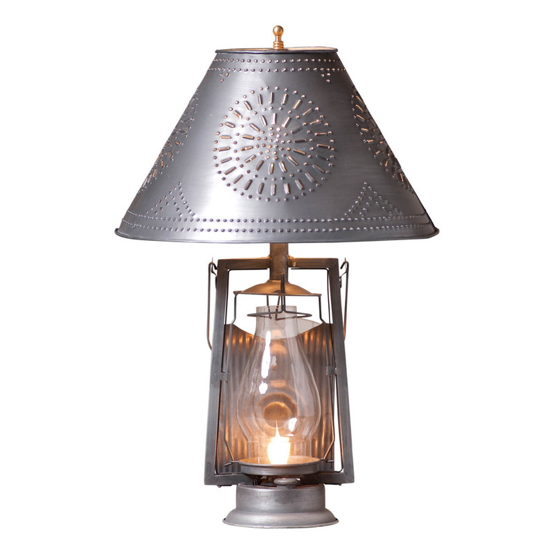 Irvin's Country Tinware Farmer's Lamp with Shade in Antique Tin Main image