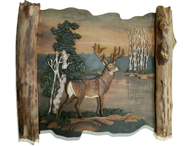 Deer Hand Crafted Intarsia Wood Art Wall Hanging 29 X 33 X 3 Inches Main image