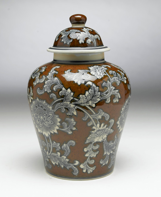 AA Importing 59729 Brown And Gray Floral 10 Inch Ginger Jar Main image