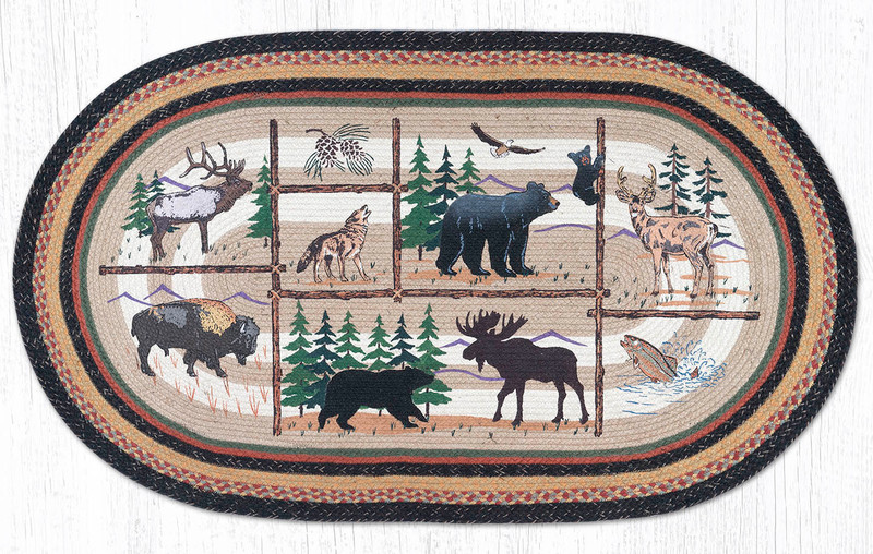 Earth Rugs OP-583 Lodge Animals Oval Patch 20" x 30" Main image