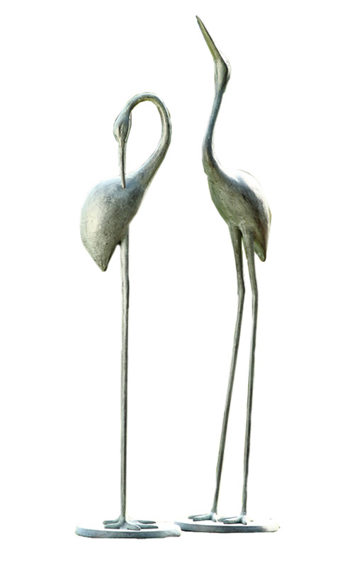 Contemplative Garden Crane Pair of Aluminum Statues Main image
