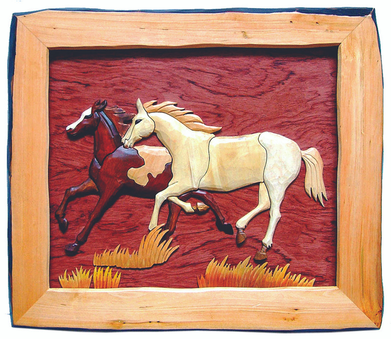 Horses Hand Crafted Intarsia Wood Art Wall Hanging 20 X 18 X 2 Inches Main image