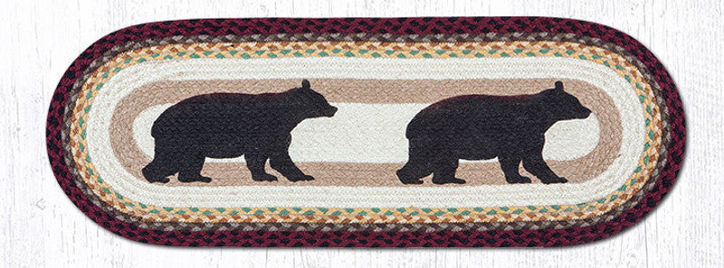 Earth Rugs OP-395 Cabin Bear Oval Patch Runner 13" x 36" Main image