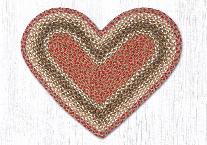 Earth Rugs C-24 Olive / Burgundy / Gray Heart Braided Rug 20" x 30" Main image