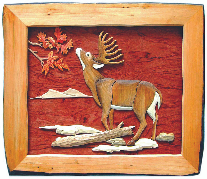 Buck Eating Hand Crafted Intarsia Wood Art Wall Hanging 20 X 18 X 2 Inches Main image