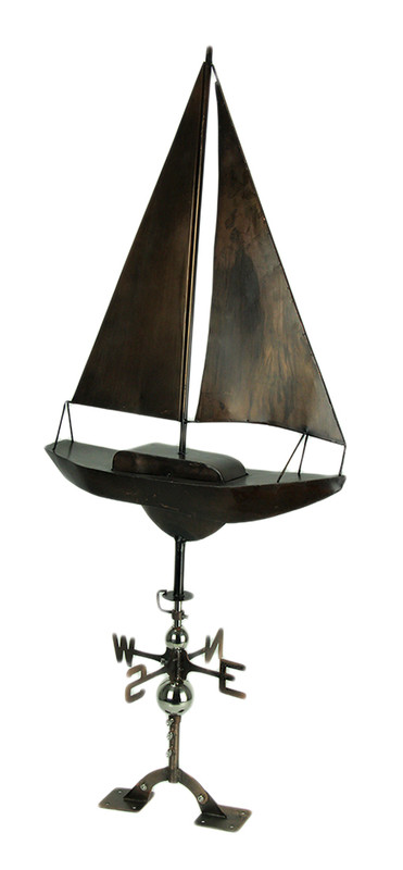 Antique Copper Finish Metal Sailboat Weather Vane with Roof Mount Main image