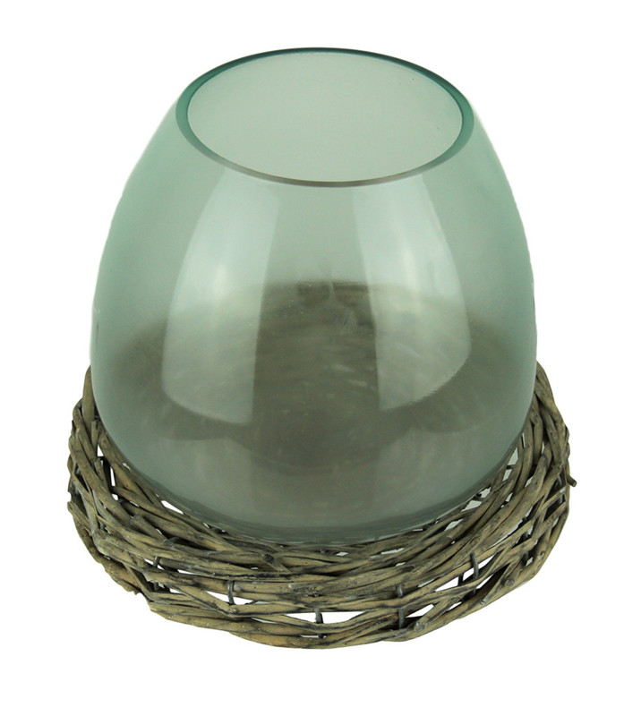 8 Inch Diameter Glass Terrarium Vase With Wicker Base Main image