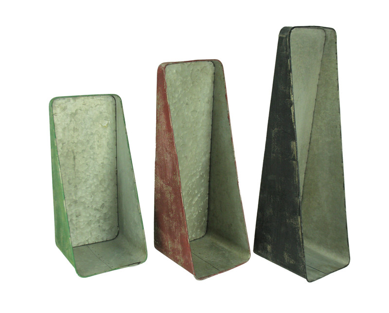 Distressed Red Green and Grey Vertical Wall Mounted Planters Set of 3 Main image
