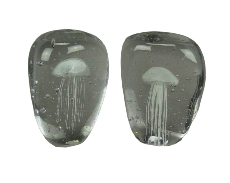 Clear Art Glass Glow In the Dark White Jellyfish Bookends Set of 2 Main image