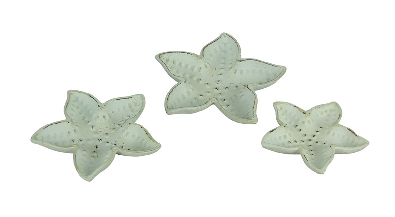 Distressed White Cast Iron Starfish Decorative Dish 3 Piece Set Main image