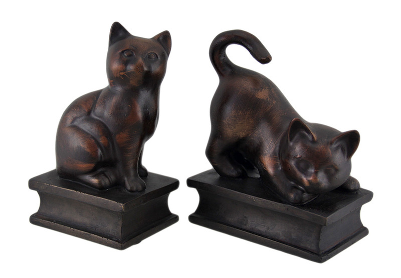 Antiqued Bronze Finish Playful Cat Bookends Main image