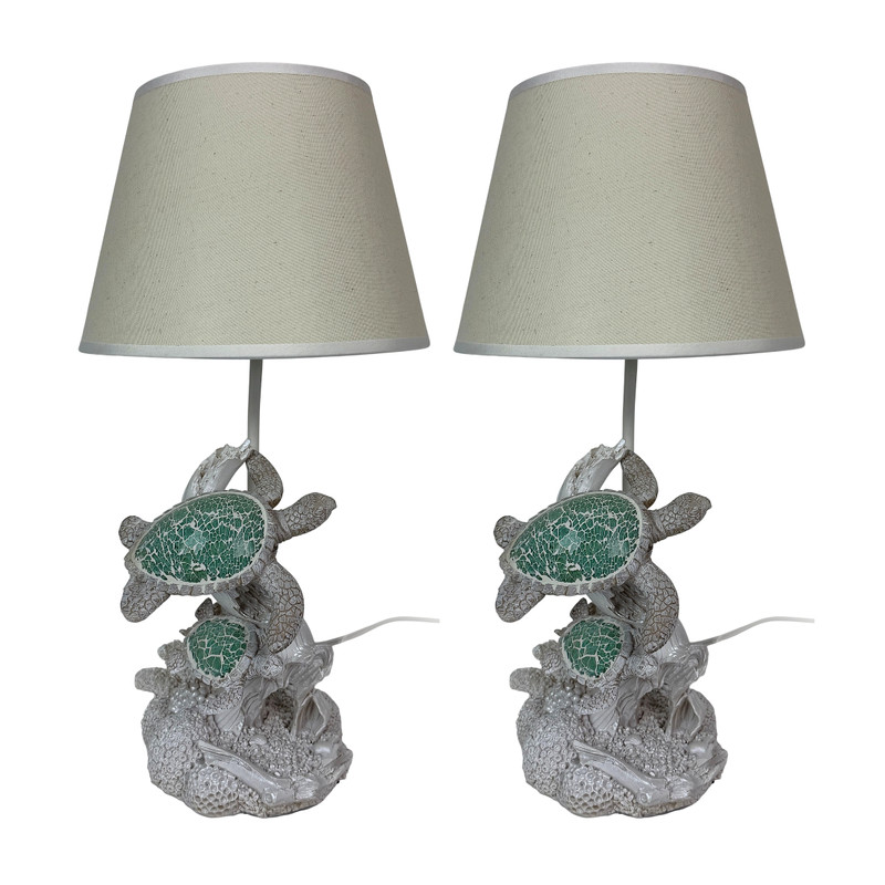 Mosaic Swimming Sea Turtles Coastal Sea Life Table Lamp Set of 2 Main image