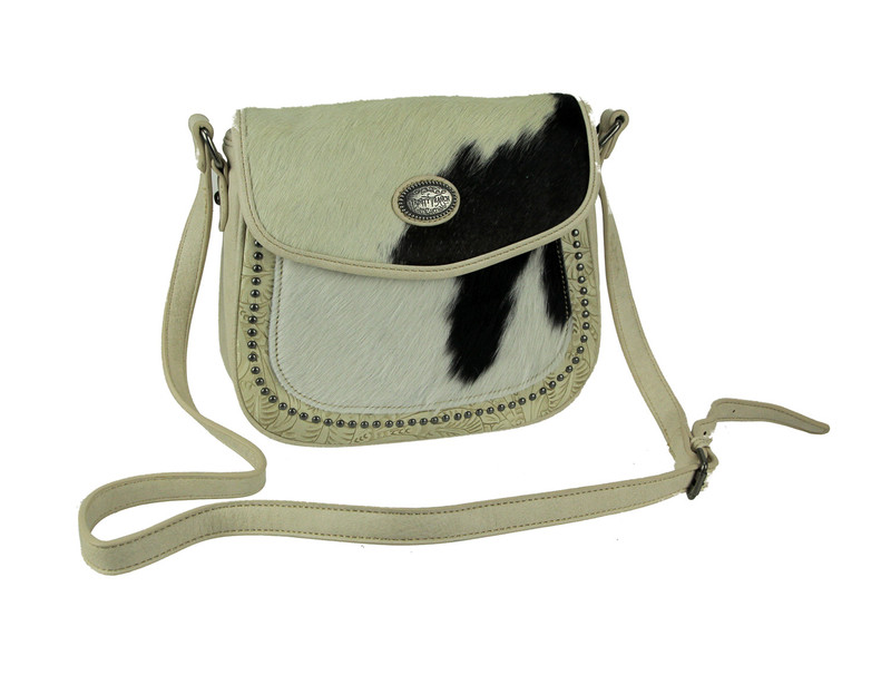 Montana West Trinity Ranch Hair-On Leather Trim Tooled Crossbody Saddle Bag Main image