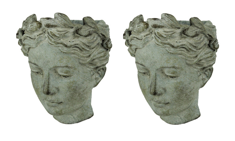 Distressed Cement Classic Greek Lady Head Indoor/Outdoor Hanging Planters Set Main image