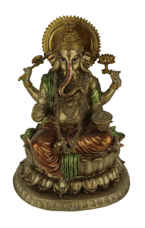 Golden Ganesha Holding Sacred Objects Statue Main image