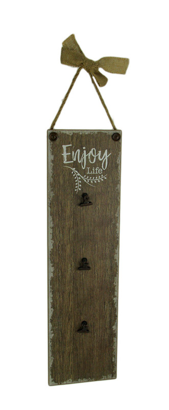 Rustic Wood Enjoy Life Vertical Hanging Memo Board with 3 Clips Main image