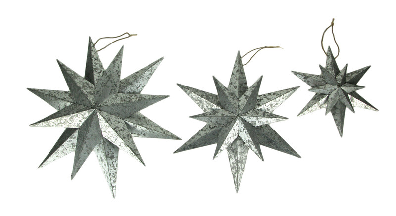 Rustic Galvanized Metal 12 Pointed Star Wall Sculptures Set of 3 Main image