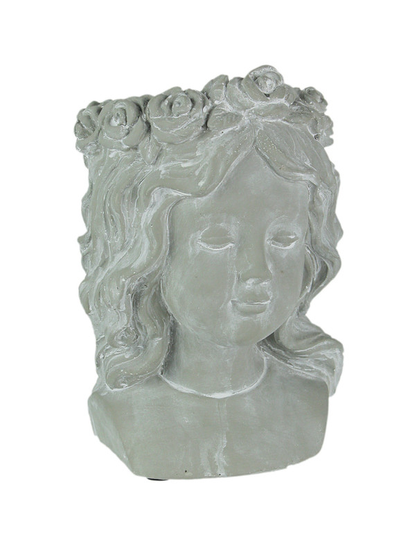 Whitewashed Gray Concrete Flower Girl Wall Mount Head Planter 9.25 Inches High Main image