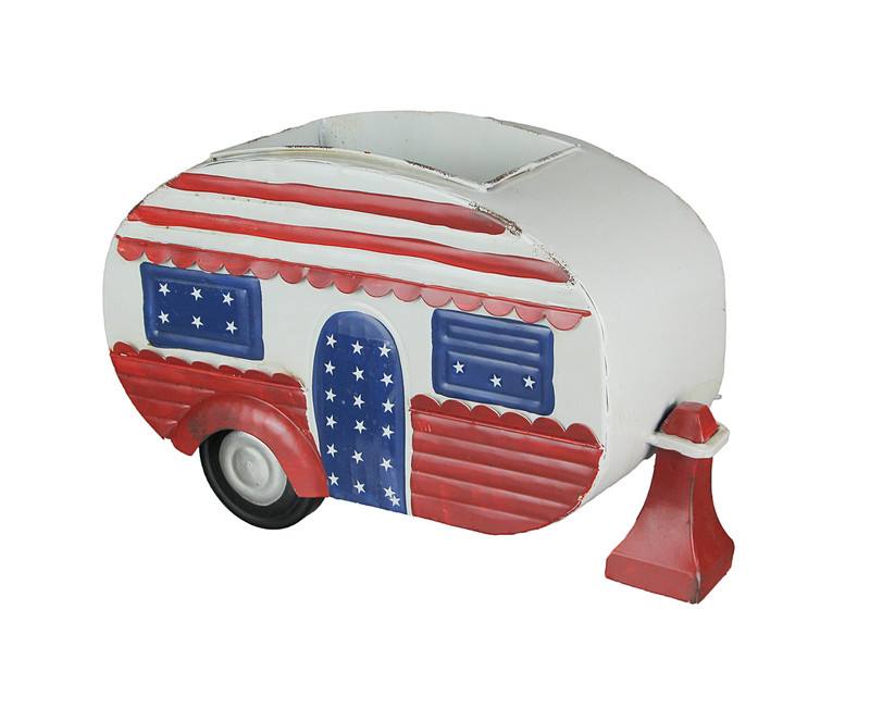 Red White and Blue Hand Painted Vintage Camper Planter Main image