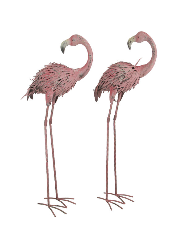 Pair of 34 Inch Tall Decorative Metal Pink Flamingo Yard Statues Main image