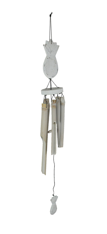 Whitewashed Wood and Bamboo Tropical Pineapple Windchime for Garden Yard Patio Main image