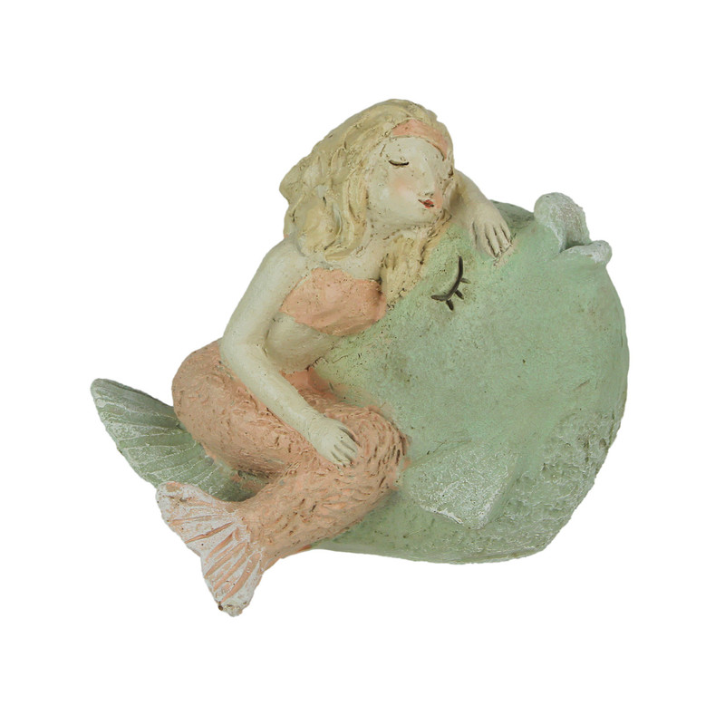 Whimsical Hand Painted Pastel Mermaid Relaxing With a Seashell Statue Main image