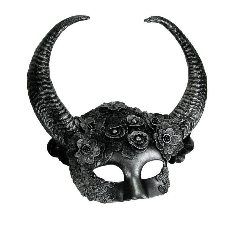 Metallic Silver Flora Goat Demon Spiral Horn Adult Halloween Mask Main image