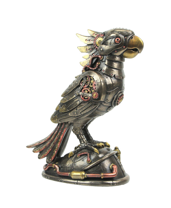 Steampunk Designed Cockatiel / Parrot Bird Metallic Finished Tabletop Statue Main image