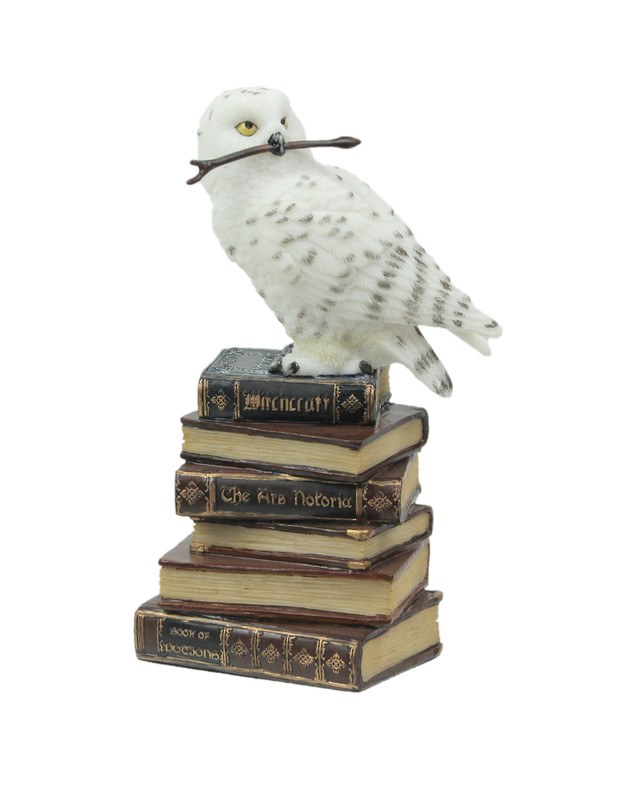 White Snowy Owl Perched On Stack of Magical Books Statue Main image