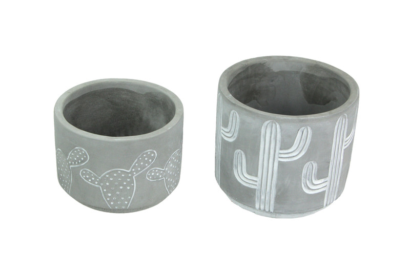 Set of 2 Whitewashed Cactus Design Concrete Mini Planters Main image