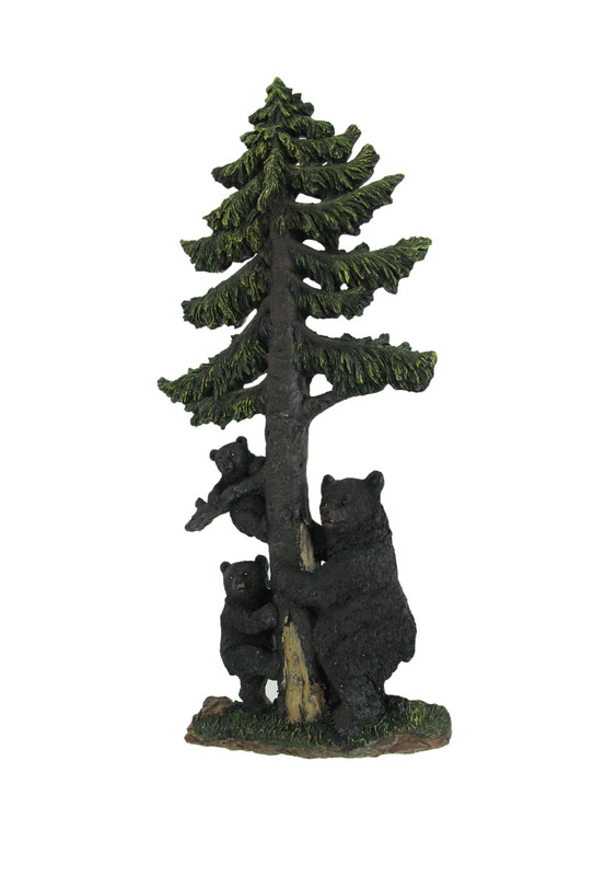Black Bear Family Climbing Spruce Tree Hand Painted Wall Sculpture 16 Inch Main image