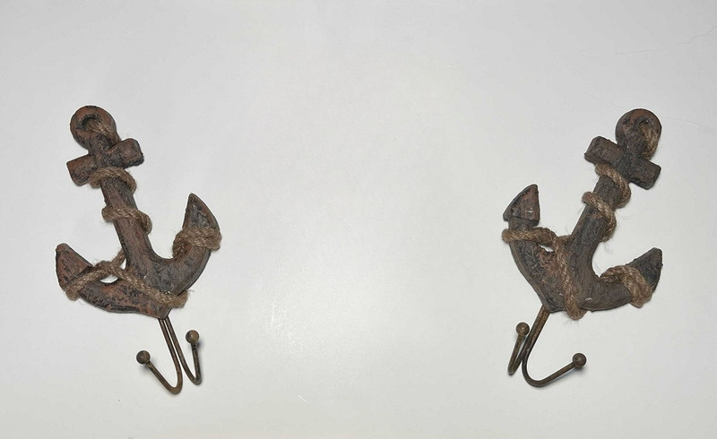 Set of 2 Weathered Finish Anchor Nautical Wall Hooks Main image