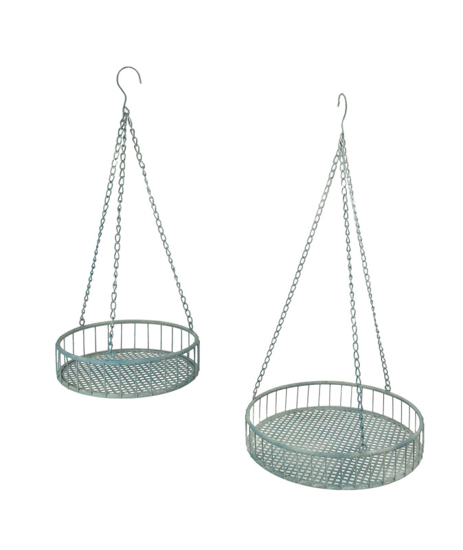 Set of 2 Weathered Gray Metal Mesh Hanging Plant Stands / Baskets Main image