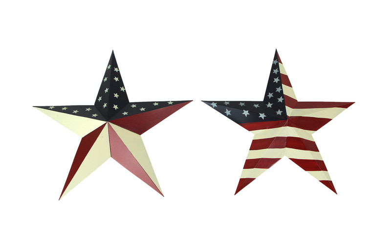 Set of 2 Patriotic American Flag Design Barn Stars Indoor/Outdoor Wall Hangings Main image
