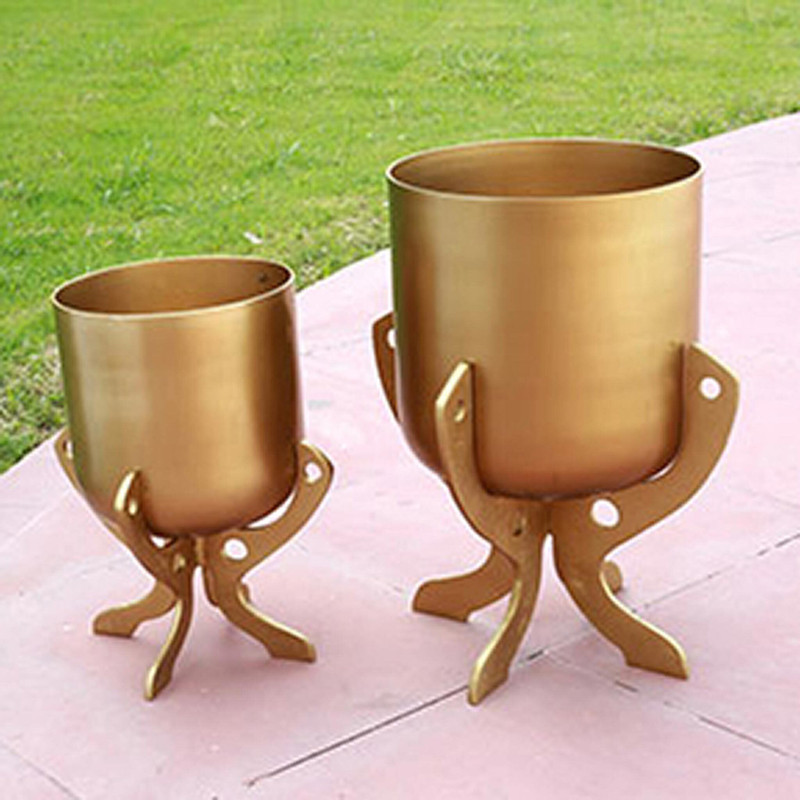 SPI Home Set of 2 Golden Finish Cast Aluminum Planter Holders Main image