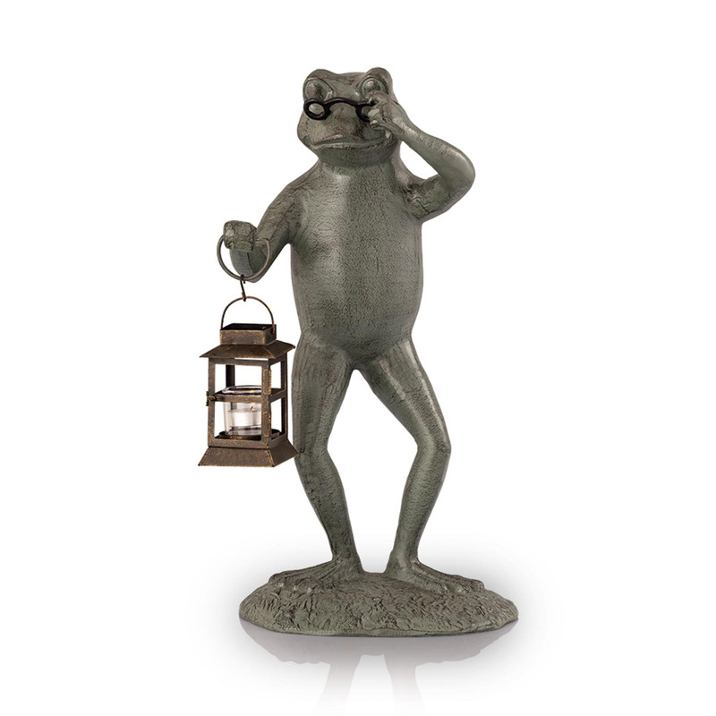 SPI Home Cast Aluminum Professor Frog Garden Lantern Candle Holder Statue Main image