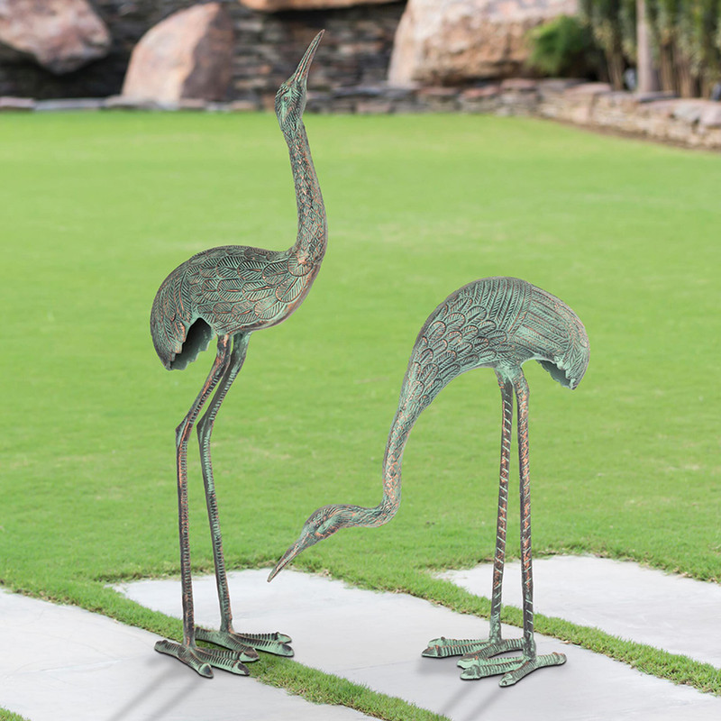 SPI Home Pair of Foraging Crane Cast Aluminum Indoor / Outdoor Statues 36 Inches High Main image
