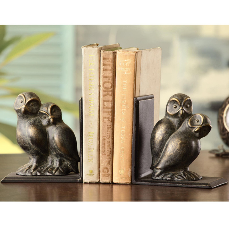 SPI Home Pair of Cast Aluminum and Iron Loving Owls Bookends Main image