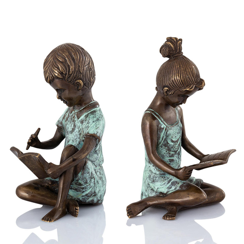 SPI Home Pair of Cast Brass Hand Painted Boy & Girl Bookends Main image