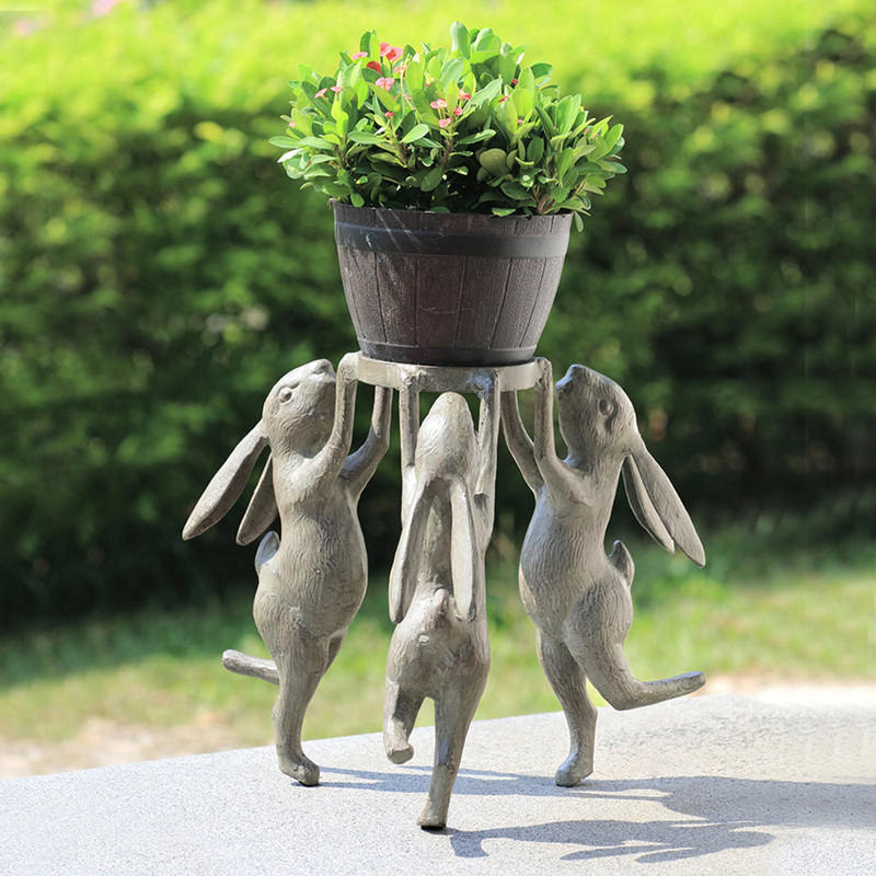 SPI Home Cast Aluminum Rabbit Triplets Planter Holder 14.5 Inches High Main image