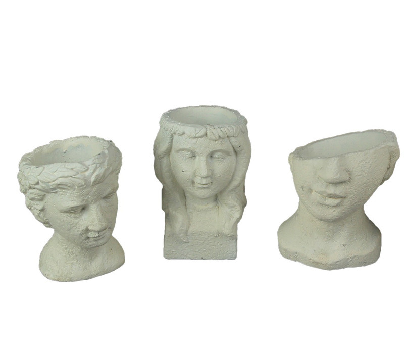 Set of 3 Washed White Cement Indoor Outdoor Mini Head Planters Main image