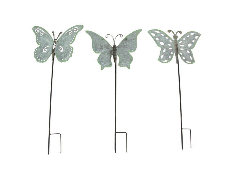 Set of 3 Galvanized Metal Butterfly Garden Stakes Patio Yard Art Outdoor Decor Main image