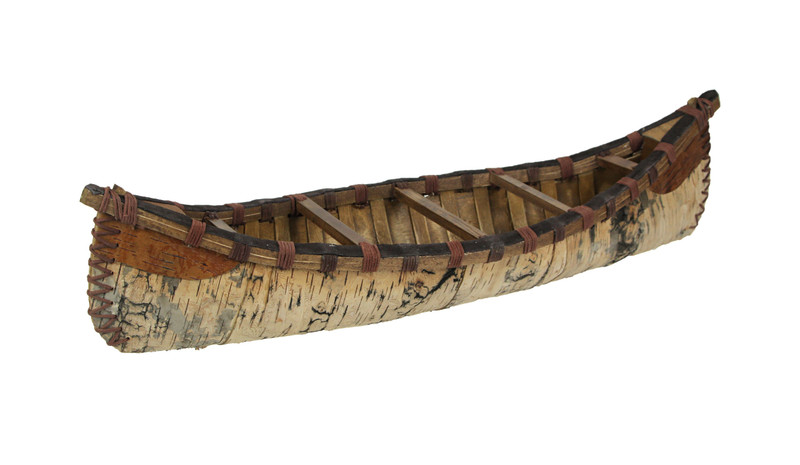 24 Inch Long Decorative Rustic Birch Bark Wooden Canoe Statue Main image